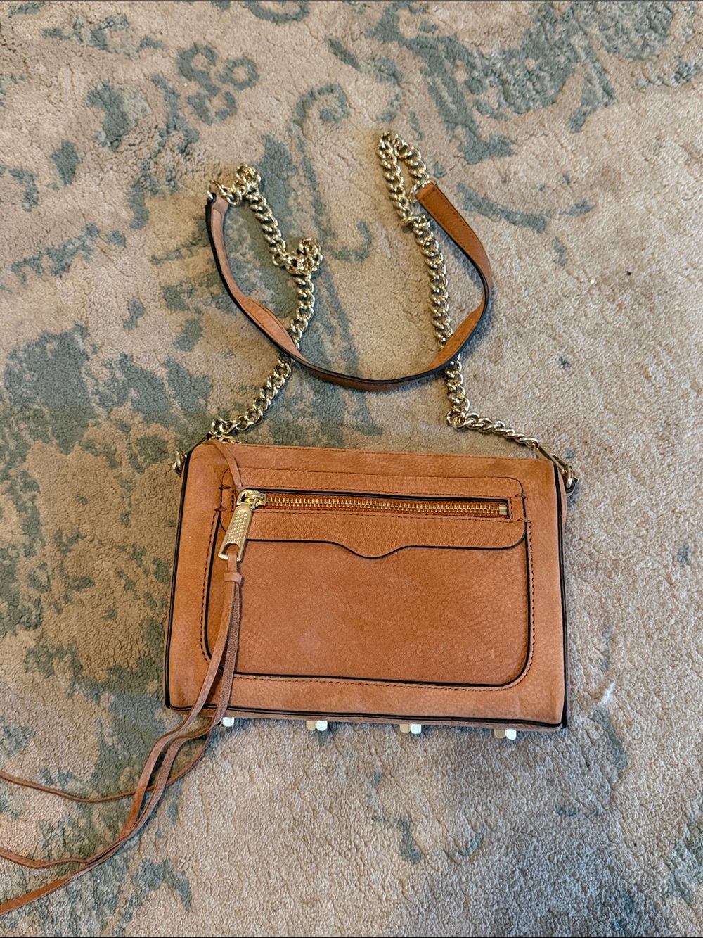 Rebecca Minkoff Cognac Leather Crossbody with Gold Chain